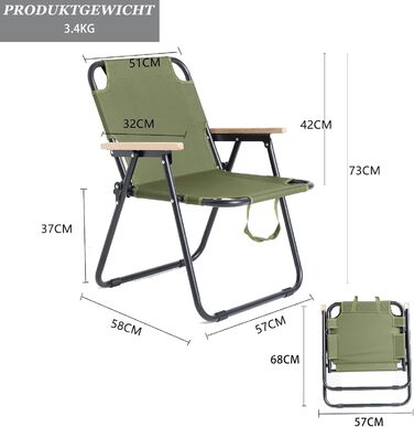 Крісло кемпінгове складне, стілець для риболовлі, камуфляж, 225 кг, Oxford, для саду, пікніка, подорожей (Зелений)