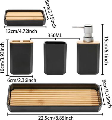 Набір аксесуарів для ванної кімнати FEILANDUO, 5 шт: дозатор для мила, мильниця, тримач для зубних щіток, стакан для зубної пасти, піднос для косметики, Бохо, чорний