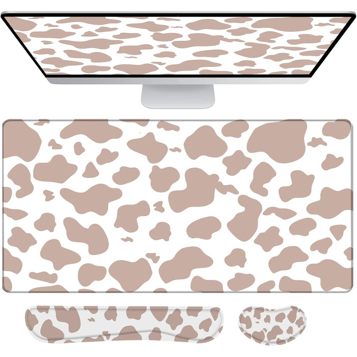 Килимок для миші геймерський 80x40 см 3-в-1 з підставкою для зап'ястя та клавіатури, антиковзаюча основа, стильний дизайн, для дому та офісу (B5-brown)