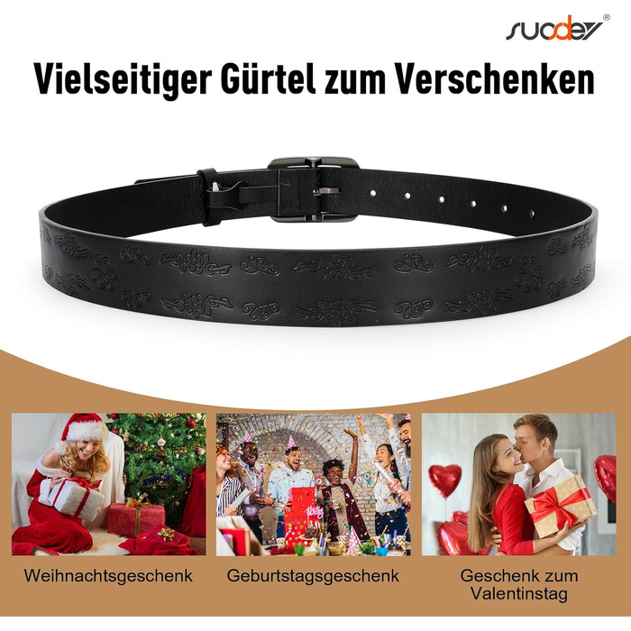 Жіночий шкіряний ремінь Suosdey класичний чорний з квітковою пряжкою для джинсів, суконь та одягу, 100 см, розмір талії 73-83 см