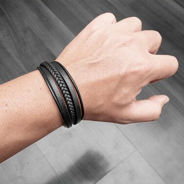 Чоловічий браслет UNIQAL 'Premium Style' з натуральної шкіри та нержавіючої сталі | Коробка-подарунок | 19 см