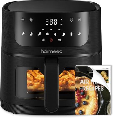 HAIMEEC 6L Air Fryer with Viewing Window - 8-in-1 Oil-Free Fryer, Shake Reminder, Non-Stick Coating, 30-200°C, 78 Recipes, Quiet Operation