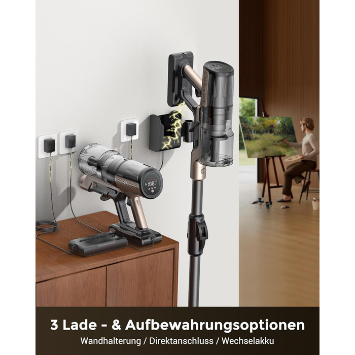 Бездротовий пилосос Proscenic P20 з функцією миття, 70KPa, 70 хв, 680W, самостійна док-станція, фільтр 6 шарів, 1,5л, для килимів та шерсті домашніх тварин, Aurum Black