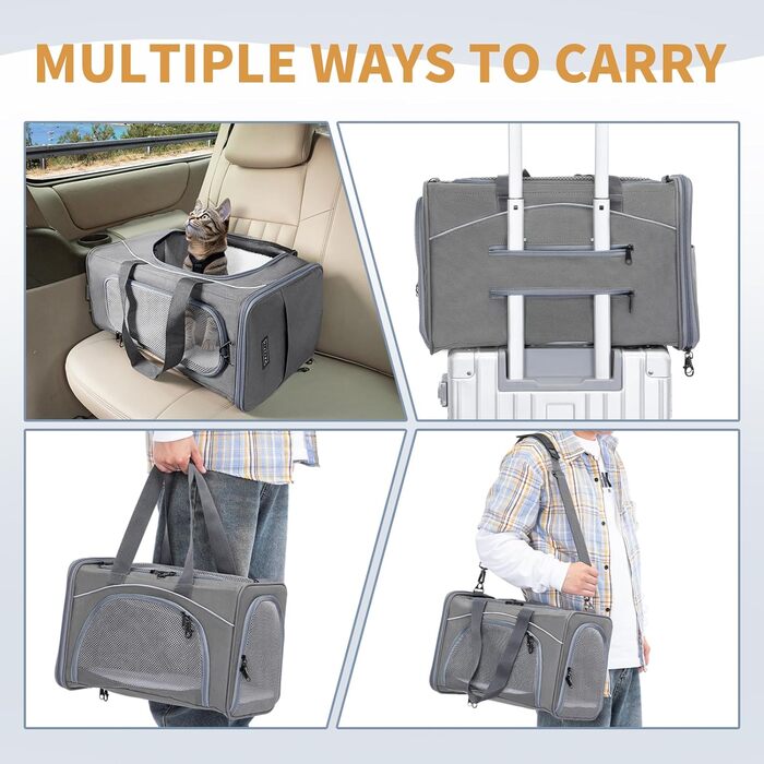 Транспортна сумка Petsfit для котів та собак | Авіапереліт, авто, поїзд | Сіра, Small