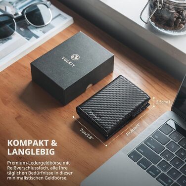 Шкіряний гаманець для карток VULKIT з RFID-захистом, Pop-Up картхолдер з відділенням для купюр, монетницьою та вікном для ID, чорний