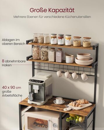 Полиця для кухні VASAGLE з розетками, 40x90x165.5 см, коричневий та чорний, KKS031K11