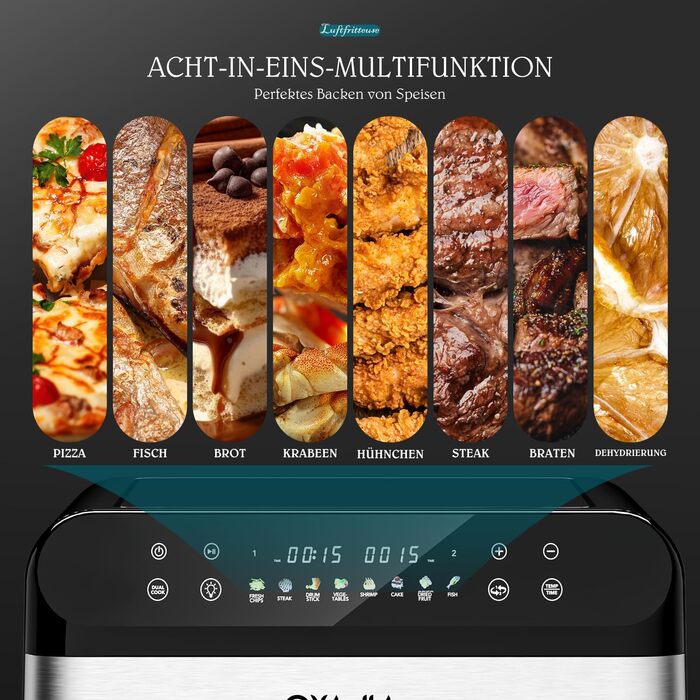 Фритюрниця повітряна з цифровим LED-дисплеєм, 10-в-1, 10 л. Зі скляним вікном, таймером та функцією здорового приготування без олії.