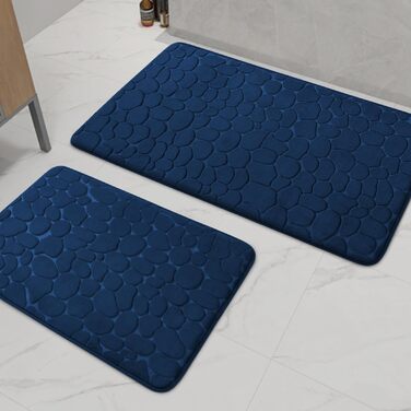 Набір килимків для ванної кімнати chakme (2 шт.), пам'ятна піна Cobblestone, протиковзкі та поглинаючі килимки для ванни та туалету, темно-сині