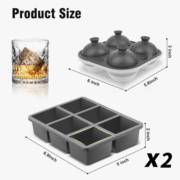 Samuelworld Ice Cube Tray (Gray, 4 sphere/12 cube)