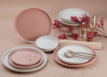 CreaTable Серія Uno: Набір посуду з 12 предметів для 4 осіб (Рожевий + Offwhite)