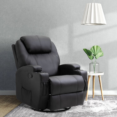 HOMCOM Electric Massage Chair, 165° Reclining, 5 Massage Modes, Footrest, Remote Control, Recliner, Faux Leather, Black, 84x92x109cm | Aosom