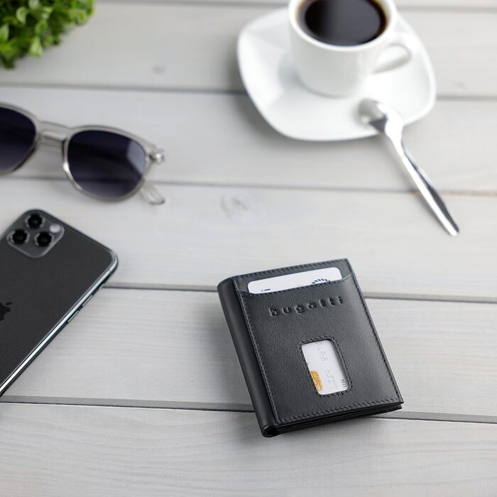 Гаманець Bugatti Secure Slim Mini чорний шкіряний з RFID-захистом для карт Nappa без відділення для монет