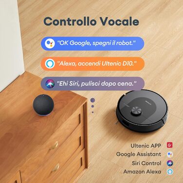 Робот-пилосос Ultenic з функцією миття 6000Pa, LiDAR-навігація, 3-в-1, 150 хв роботи, керування через додаток, для шерсті тварин, килимів та твердих підлог