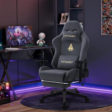 Ігровий крісло Vittanly з підніжкою, підголівником та поперековою підтримкою, сірий