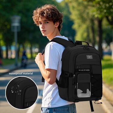 Чорний шкільний рюкзак для підлітків та дорослих: міцний, водонепроникний, для середньої школи та гімназії