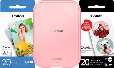 Canon Zoemini 2: Портативний фотодрук Bluetooth 5.0 (Рожеве золото) + Папір для друку