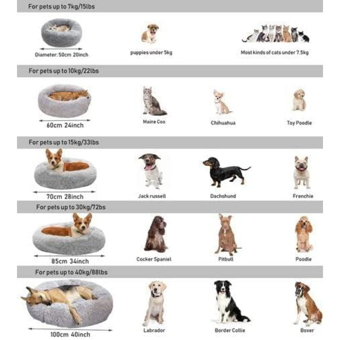 CALIYO Крісло-лежанка для собак та котів середнього розміру, м'яке, миється, діаметр 70 см (100 см), сірий
