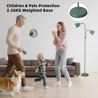 Стійка лампа ANTENLICHT YOYO з двома висувними лампами | 2xE27, 60W | 360° регулювання | Вінтажний дизайн, метал | 159 см, зелений | Без лампочки
