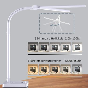 LED настільна лампа Doppelkopf з регулюванням яскравості, 24W, 80см, захист очей, гнусий шийка, 25 режимів освітлення