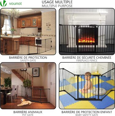 Захисне ґратка для каміну Vounot з дверцятами, 375 см, 6 елементів, металева, для дітей, чорний