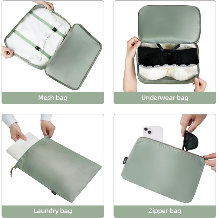 Набір органайзерів для подорожей BAGAIL (10 шт.) різних розмірів – Matcha Green