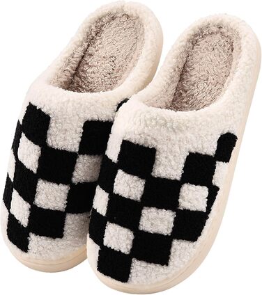 Тапочки жіночі зимові теплі, зручні, пухнасті, з візерунком шахової дошки (36/37 EU, вузька ширина)