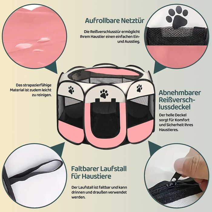 Складана переносна клітка-вольєр для собак та котів, 74x74x43 см (Рожева)