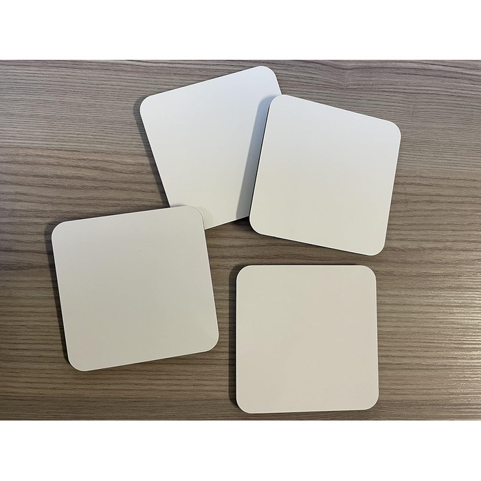 MDF coaster, blank, cork base, 9 x 9 cm, white, blank, square, 50 pieces