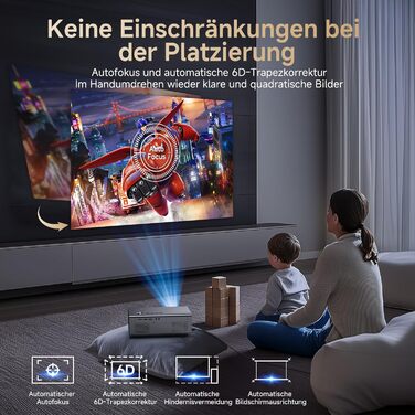 4K Smart проєктор KOGATA з авто-фокусом, WiFi 6, Bluetooth та підтримкою Netflix | Домашній кінотеатр для саду та стрімінгу | Сірий