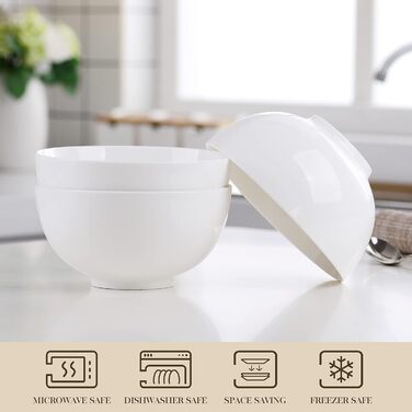 Набір мисок MALACASA, 8 шт., 420 мл, порцеляна. Ідеально для супу, салату, рису, десерту та рамену. Розмір 12,8x12,8x6,5 см, колір кремовий