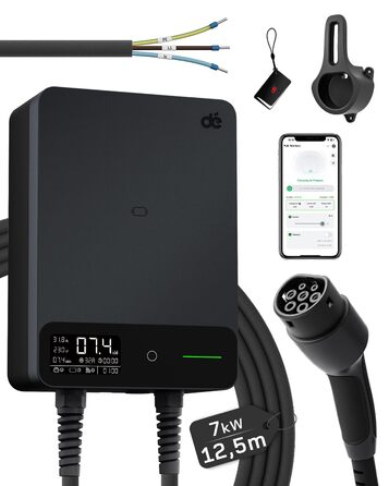 Зарядний пристрій для електромобіля Wallbox 11 кВт з Wi-Fi та кабелем Type 2 7.5м, 3 фази (6-16A, 400V), для BEV/PHEV, захист RCD Type A 30mA/DC 6mA, IP54, чорний