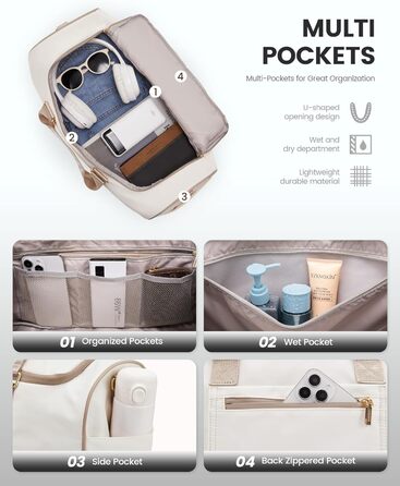 Сумка-мішок LOVEVOOK для подорожей, 37L, жіноча, для ручної поклажі, weekender, з органайзером для косметики, відділенням для взуття та вологонепроникним кишеням, водонепроникна спортивна сумка, пляжна сумка, для відпочинку, авіаперельотів, кемпінгу, M, K