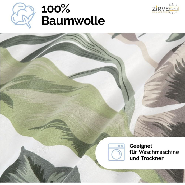Комплект постільної білизни ZIRVEHOME, 240x220 см, бавовна, пальмівний принт, зелений Hena V2