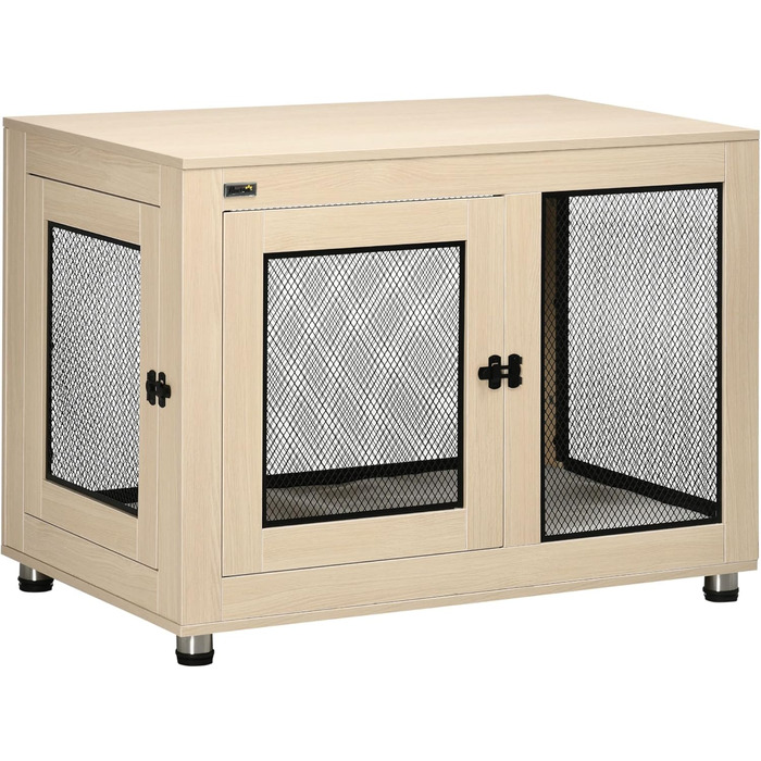 Клітка для собак PawHut з 2 дверцятами, знімний матрац, сучасна сталева собача будка для дому, підходить для великих собак до 30 кг, розмір 94x60x71,5 см, білий (дуб)