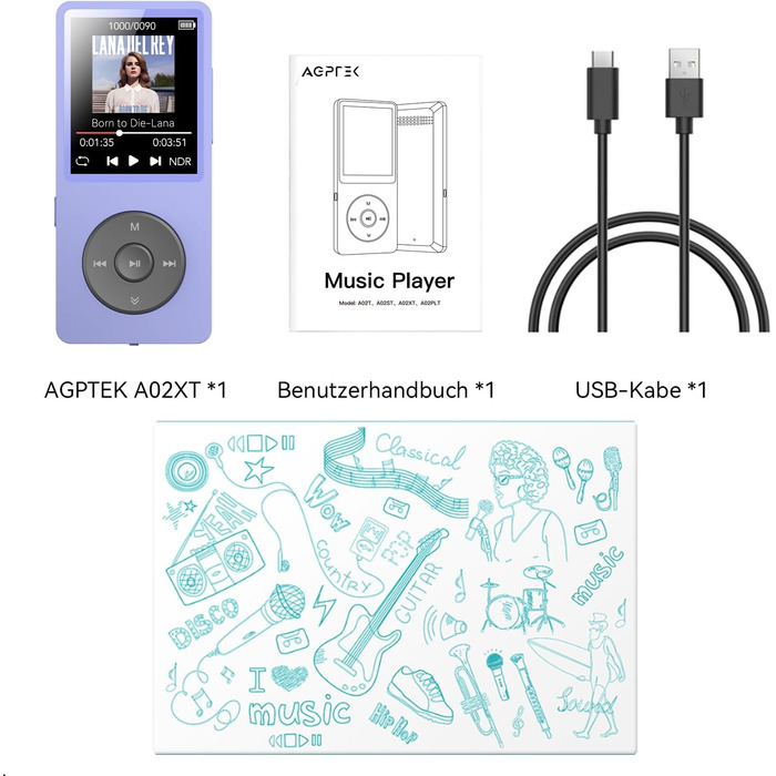 MP3 плеєр AGPTEK 32GB Bluetooth 5.3, 1.8