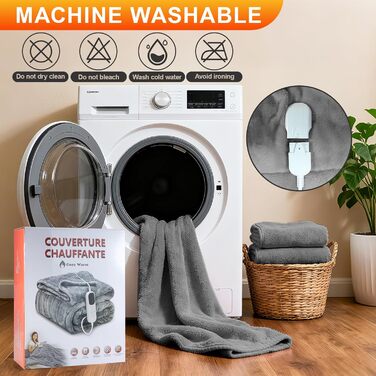 Електрична ковдра Aischens з фланелі, бавовни та шерпи, 130x180 см, двошарова, швидкий нагрів 30S, захист від мікроорганізмів, режим сну, 6 температурних режимів, таймер 1-10 годин, захист від перегріву, сірий колір