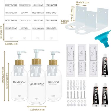 Набір дозаторів для мила, шампуню та миючого засобу на стіну, 500 мл, 3 шт., прозорий + бамбук