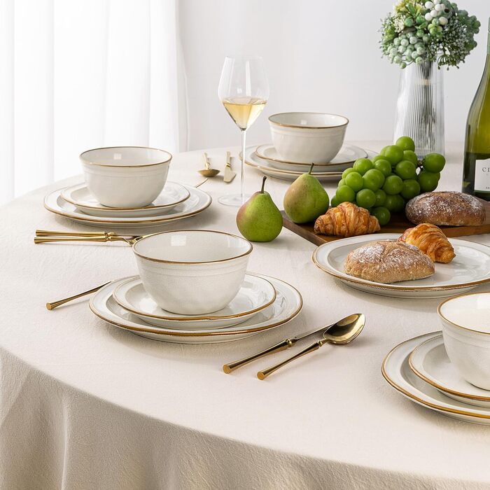 Набір посуду GBHOME Keramik з кераміки (12 предметів) – керамічний посуд, ручної роботи, для 4 осіб, білий