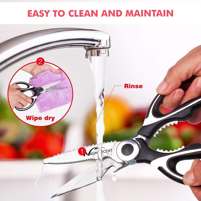 Кухонні ножиці з нержавіючої сталі з захисною кришкою та ергономічною м'якою ручкою, багатофункціональні ножиці для птиці, м'яса, трав та овочів (Білі)