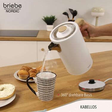 Тостер Briebe Nordic Set з широкими слотами та підставою для бургерів, 6 режимів підсмажування + Електричний чайник 1,7л, 2200W, BPA-free, Набір для сніданку, Скандинавський дизайн (Білий)