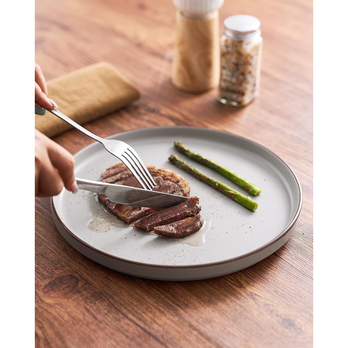 Набір посуду Mercury, 12 предметів: тарілки, супові миски, десертні тарілки, для 4 осіб, з каменю, стійкий до мікрохвильової печі та миття в посудомийній машині, колір сірий (N-Set 18 предметів, 6 осіб)