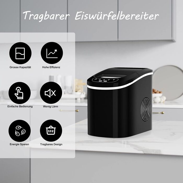 Машина для приготування льоду RELAX4LIFE - Ice Maker для дому та офісу, чорний. Швидке приготування, 2 розміри кубиків льоду, 12 кг/24 год, 2.2 л резервуар для води