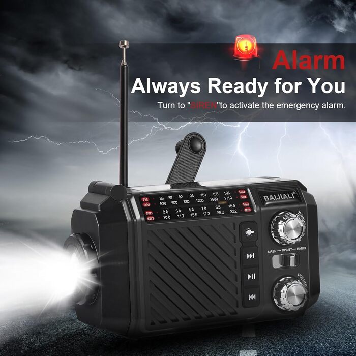 Радіо-приймач Kurbelradio з сонячною панеллю, Powerbank 2600mAh, AM/FM/SW, LED-ліхтарик та SOS-сигналом для надзвичайних ситуацій (Чорний)