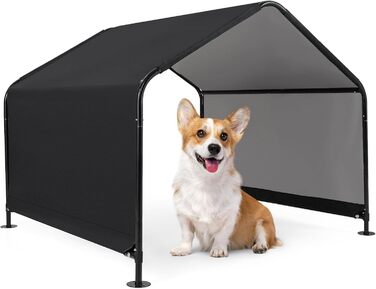 Будка для собак Costway Outdoor - велика, середня, маленька, чорна, 129 x 124 x 108 см, водовідштовхуюча, з дахом та кілочками