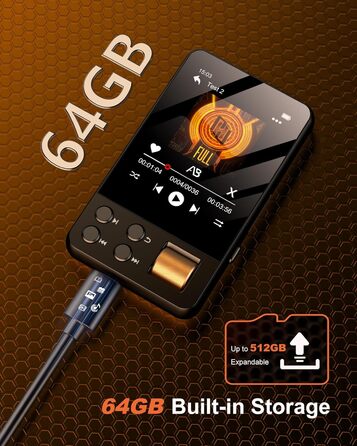 MP3 плеєр Hi-Res 64GB з Bluetooth 5.3, DSD DAC, підтримкою FLAC, 2.8