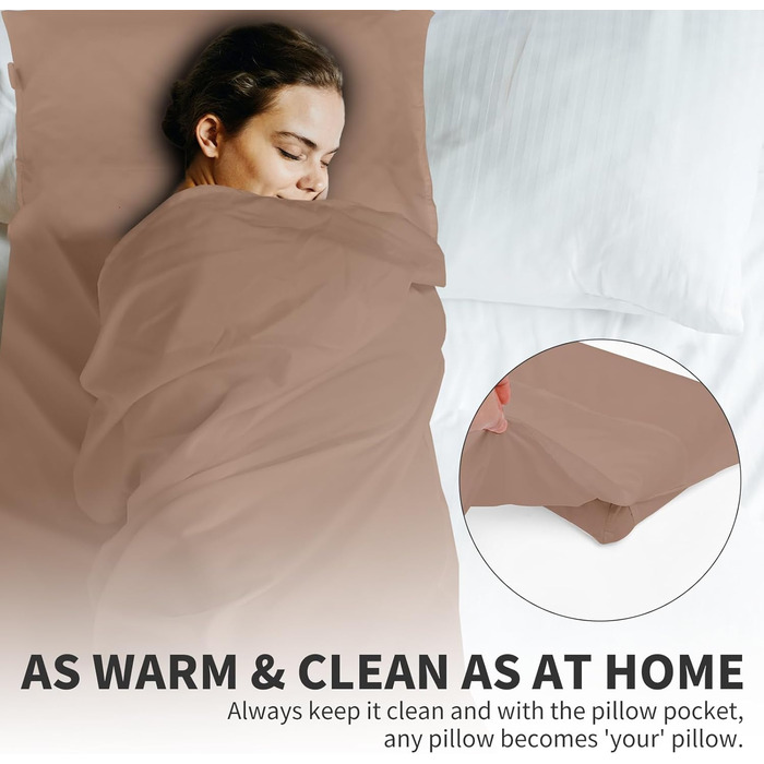 JAICOM Sleeping Bag, 2-in-1 Microfiber Sleeping Bag, Ultralight Silk Sleeping Bag for Travel - With Pillow Pocket Double Sleeping Bag, Ideal for Backpacking, Hotels & Huts, 180 * 220 cm
