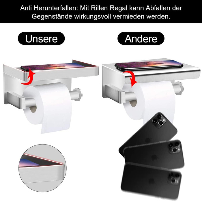 Тримач туалетного паперу з щіткою для унітазу з нержавіючої сталі 304, настінний, срібляний