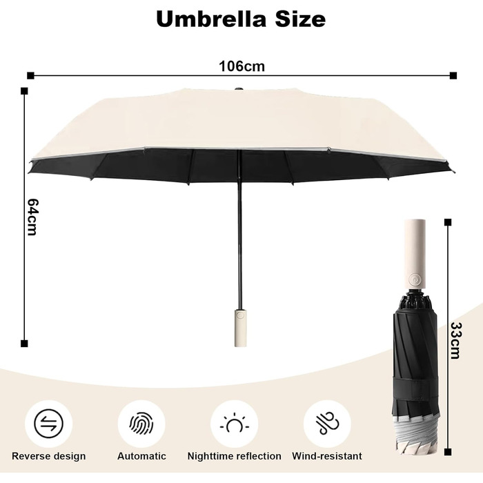 Міцний парасолька з 40 спиць, автоматичний парасолька-кніпс, діаметр 105 см - для жінок та чоловіків (Holzreis)