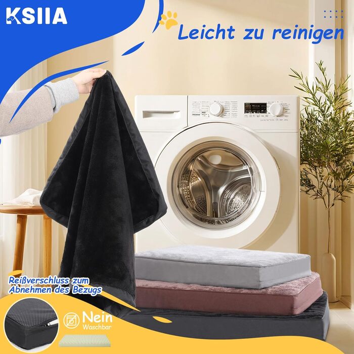 KSIIA Orthopedic Dog Bed for Large Dogs, XL Washable Dog Cushion Fluffy Dog Mat Dog Mattress with Removable Cover in 105x70x8cm (L 105 x W 70 x H 8 cm, Black)