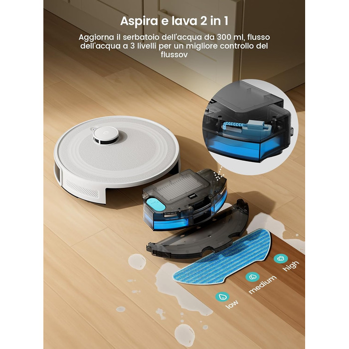 Робот-пилосос LEFANT M2 з функцією миття, 6000Pa, LiDAR-навігація, зони заборони, керування через додаток/Alexa, для шерсті тварин, килимів та твердих підлог